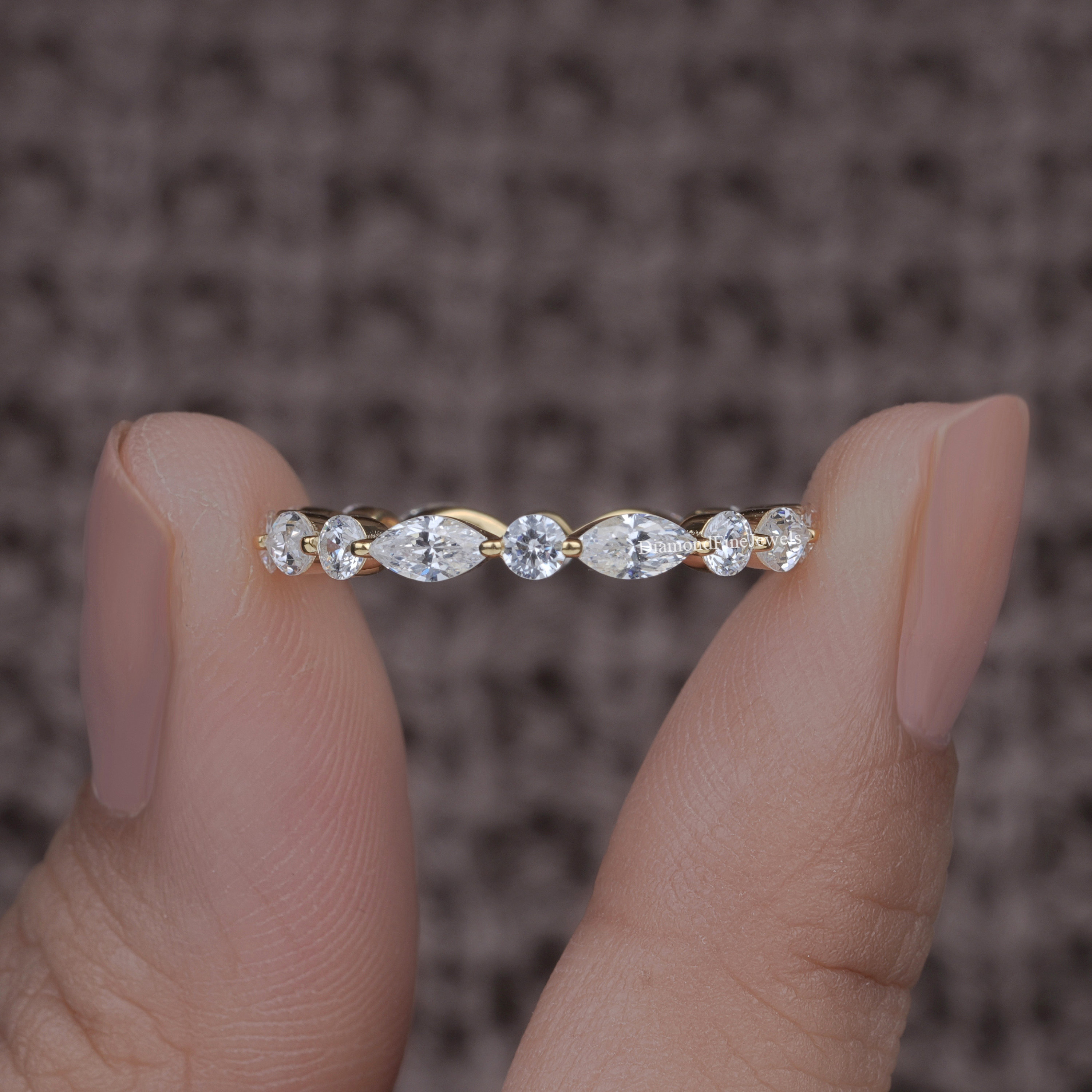 14K Lab Diamond Wedding Band, Marquise & Round Cut Eternity Ring - Etsy