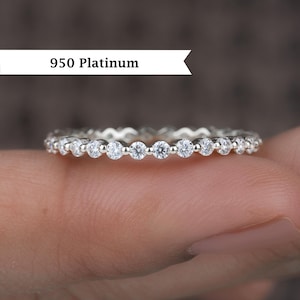 1.8MM Floating Diamond Moissanite Wedding Band, Platinum Full Eternity Band, Lab grown diamond Wedding Band, Single Prong Anniversary Ring