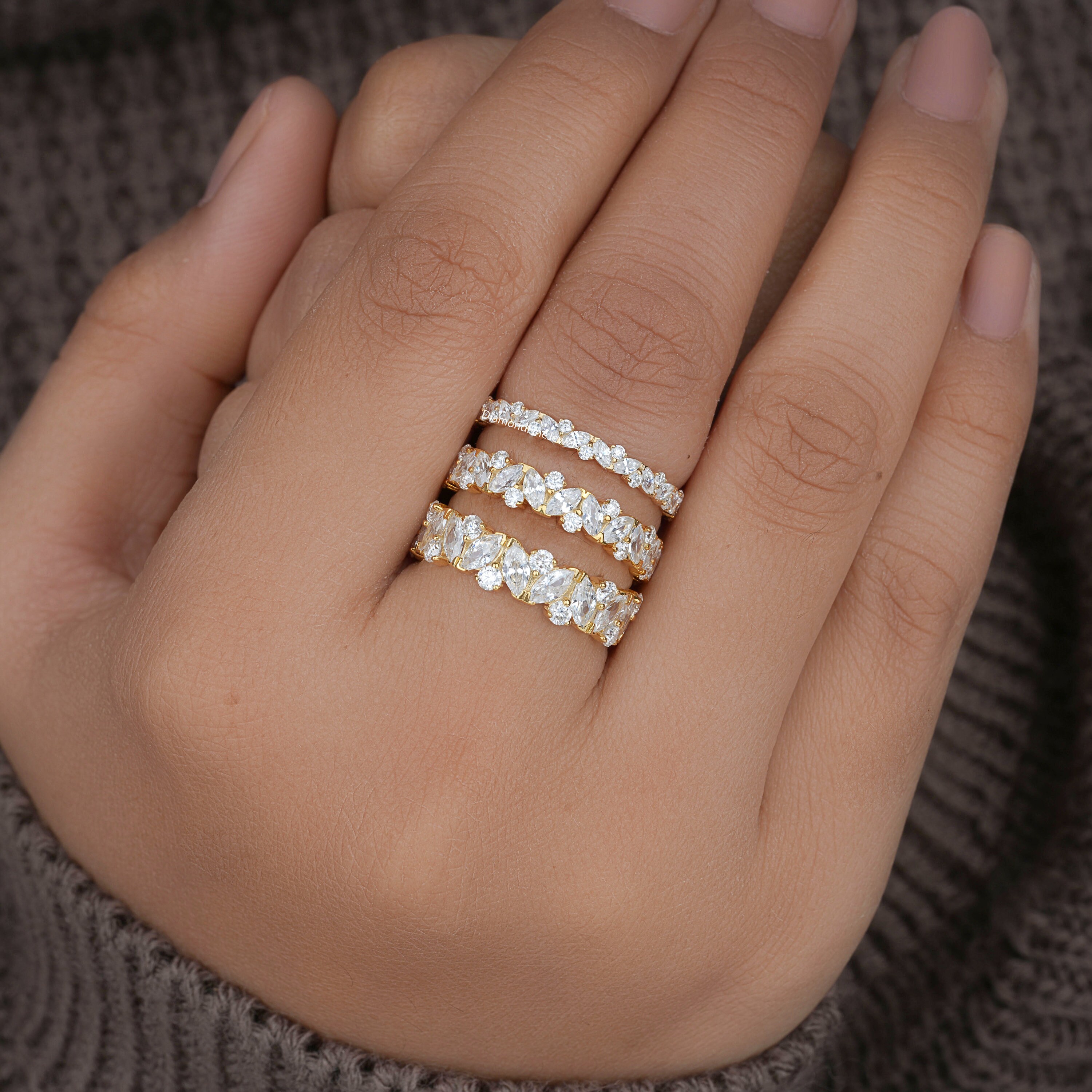 14K Lab Grown Diamond Eternity Band, Marquise & Round CVD Wedding Ring ...