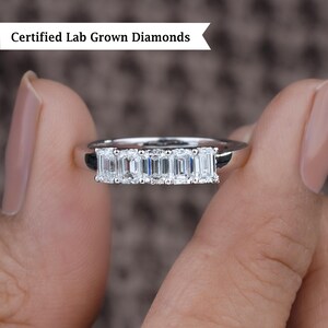 4x3 MM Emerald cut Lab Grown Diamond Wedding Band, Emerald Diamond 5 Stone Ring, Bridal Matching Band, Anniversary Band, Stackable Band
