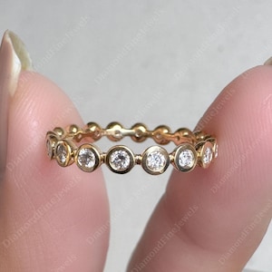 Bezel Set Round Moissanite Wedding Band, Full Eternity Band, Lab Grown Diamond Band, Bridal Anniversary Matching stackable Ring For Women