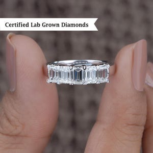 1.75TCW Emerald cut Lab Grown Diamond Wedding Band, Emerald Diamond Half Eternity Ring, 5 Stone Ring, Bridal Anniversary Stackable Band