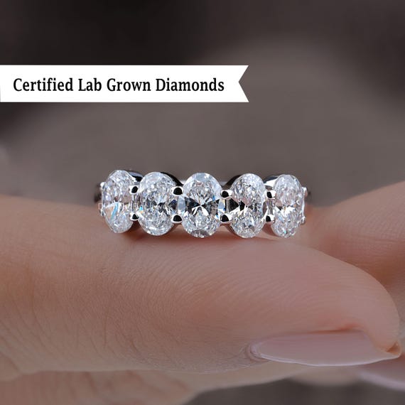 Each Stone Oval Diamond Ring, 2TCW Oval Lab Grown Diamond