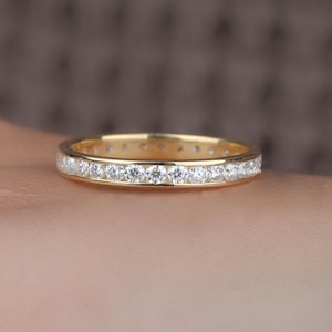 1.0TCW Channel Set Round Moissanite Wedding Band, 14K Full Eternity Diamond Band, Bridal Matching Band, Stackable Anniversary Ring For Women