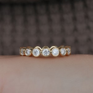 3.0MM Bezel set Moissanite/Lab Grown Diamond Wedding Band, 14K Diamond Eternity Band, Thin Stacking Ring, Bridal Matching Anniversary Band