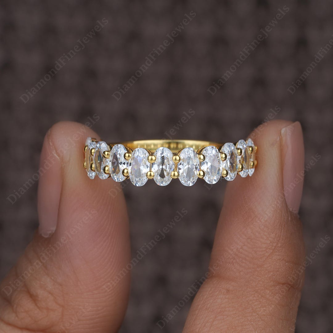 5x3mm Oval Moissanite 14K Gold Half Eternity Wedding Band - Etsy
