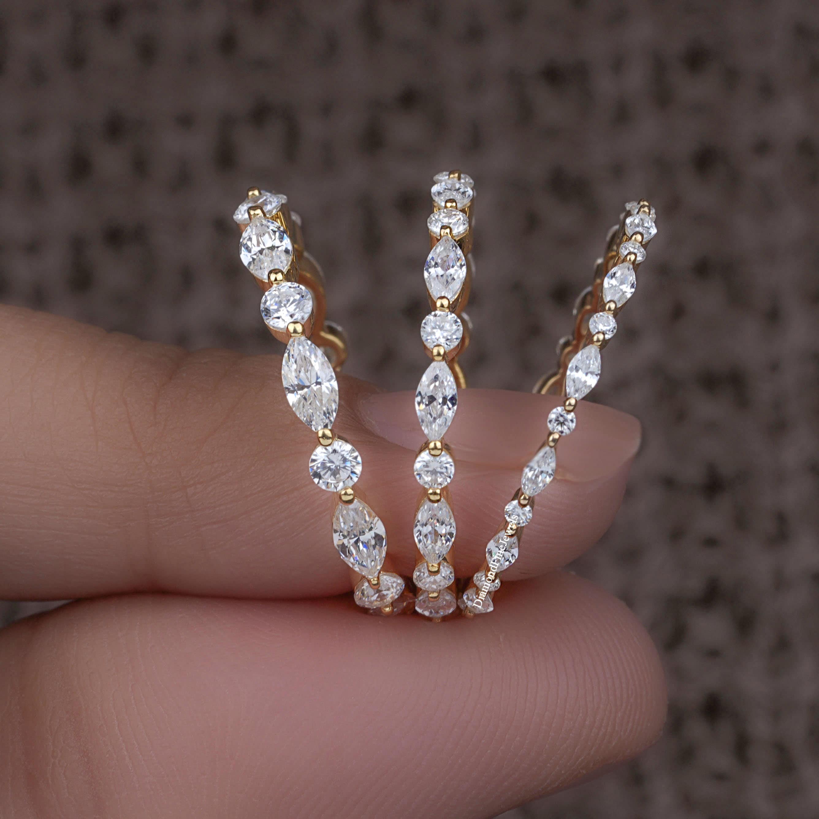 14K Lab Diamond Wedding Band, Marquise and Round Eternity Ring - Etsy