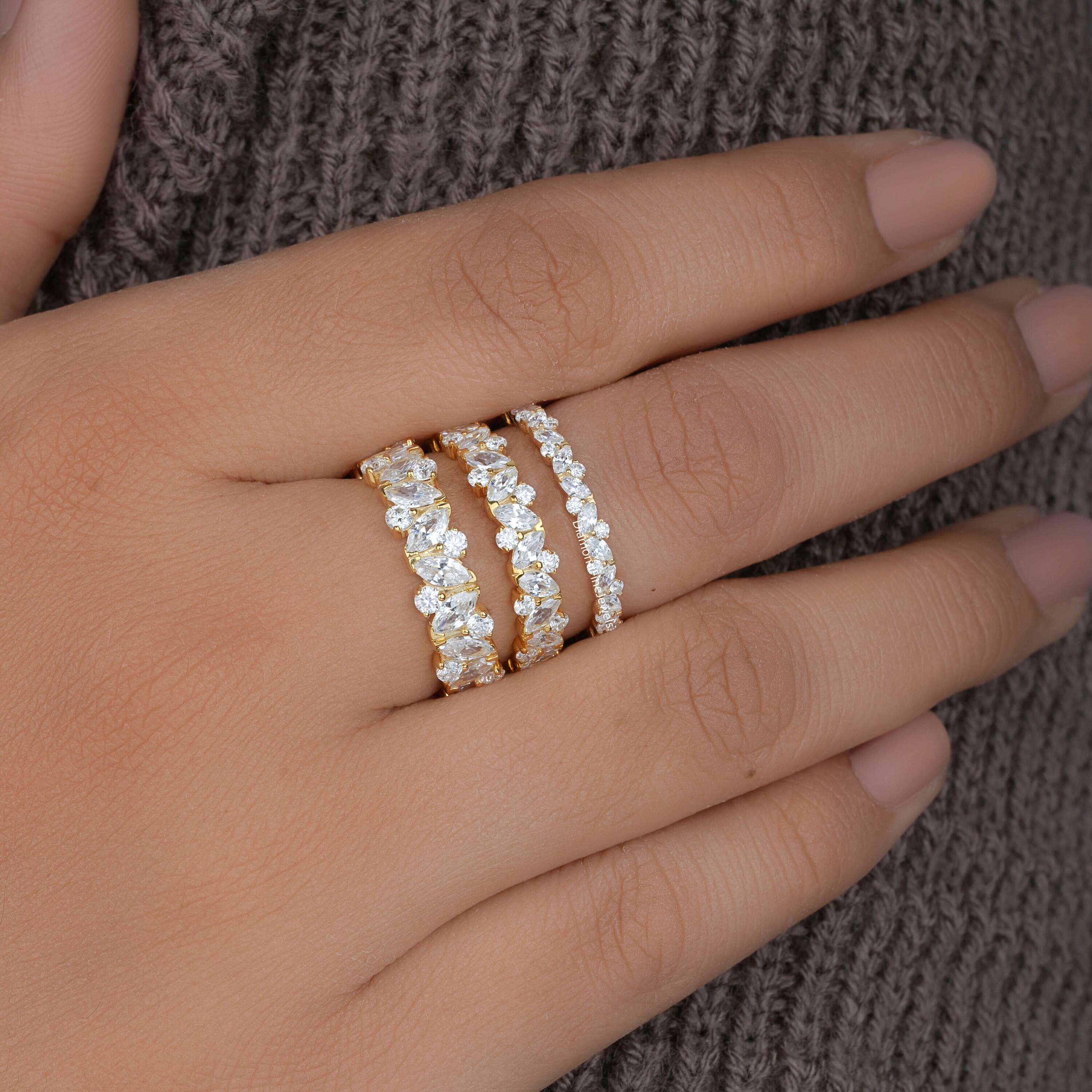 14K Lab Grown Diamond Eternity Band, Marquise & Round CVD Wedding Ring ...