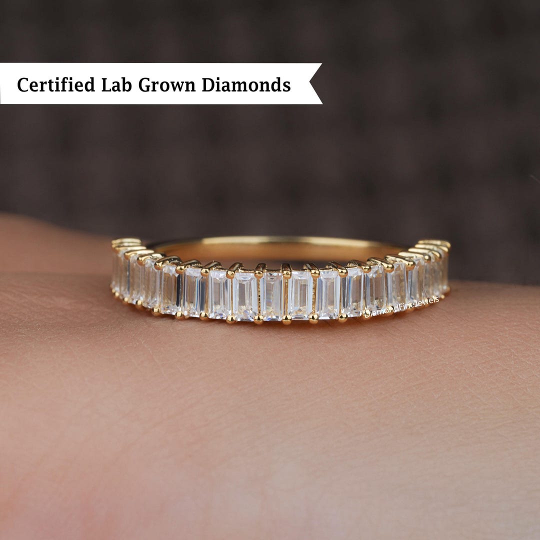 14K Gold Baguette Lab Grown Diamond Ring, Half Eternity Band - Etsy