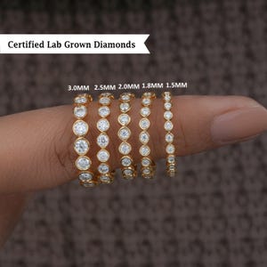 Anel de casamento de diamante com moldura redonda de 1,5 mm a 3,0 mm, aliança de ouro 14K, anel de diamante de laboratório, anel de aniversário, anel empilhável para noivas
