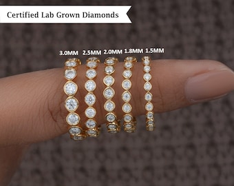 Anillo de boda de oro de 14 quilates con diamante de laboratorio, anillo de eternidad con engaste de bisel