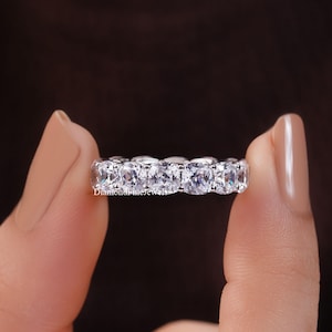 7TCW Cushion Moissanite Full Eternity Wedding Band, Wide Diamond Anniversary Band, Bridal Matching Band, Thick Bold Statement Ring For Women