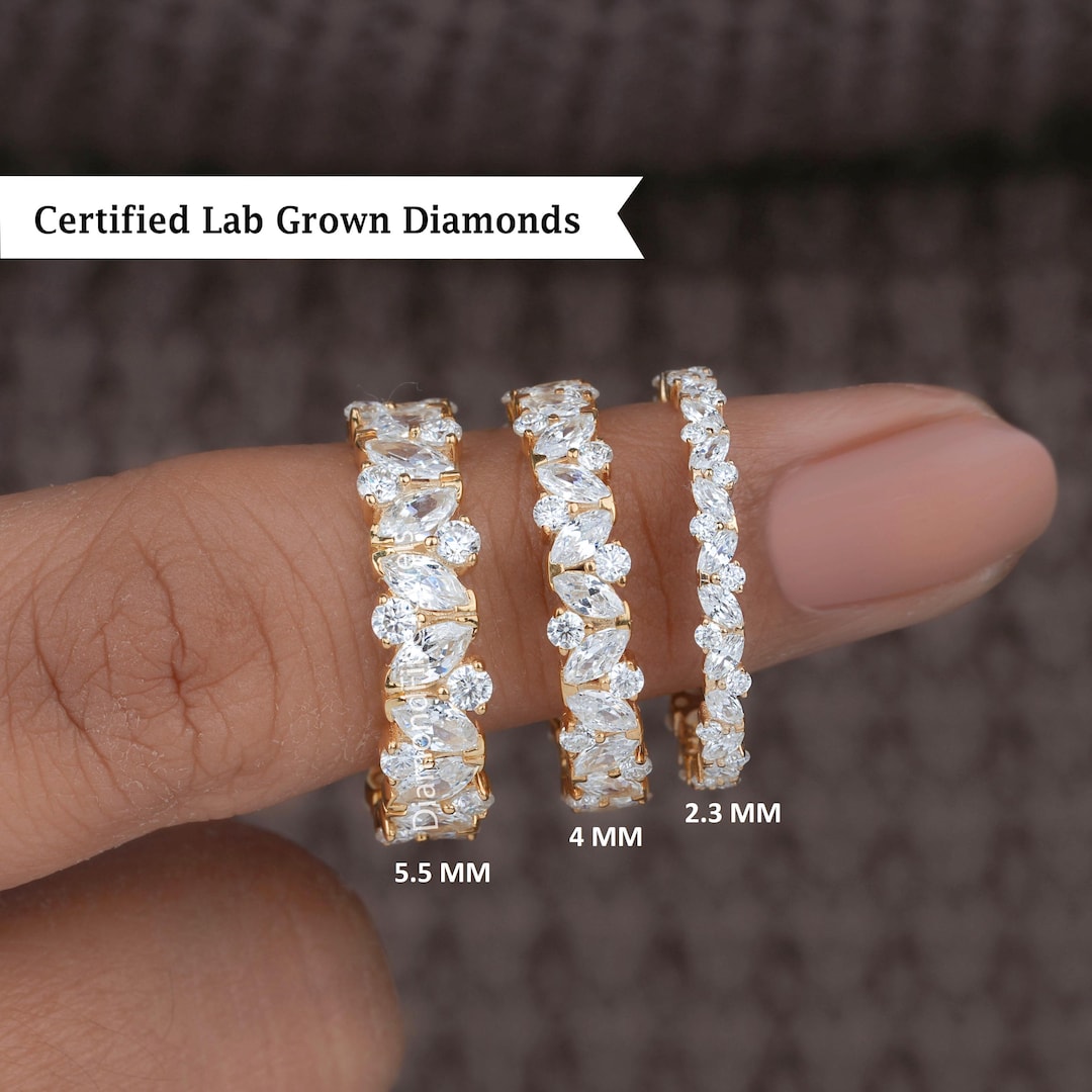 14K Lab Grown Diamond Eternity Band, Marquise & Round CVD Wedding Ring ...