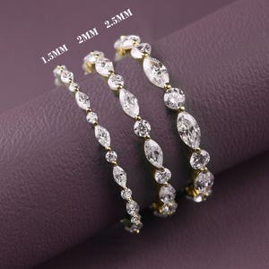 14K Moissanite & Lab Diamond Wedding Band, Marquise and Round Cut, Stackable Eternity Ring