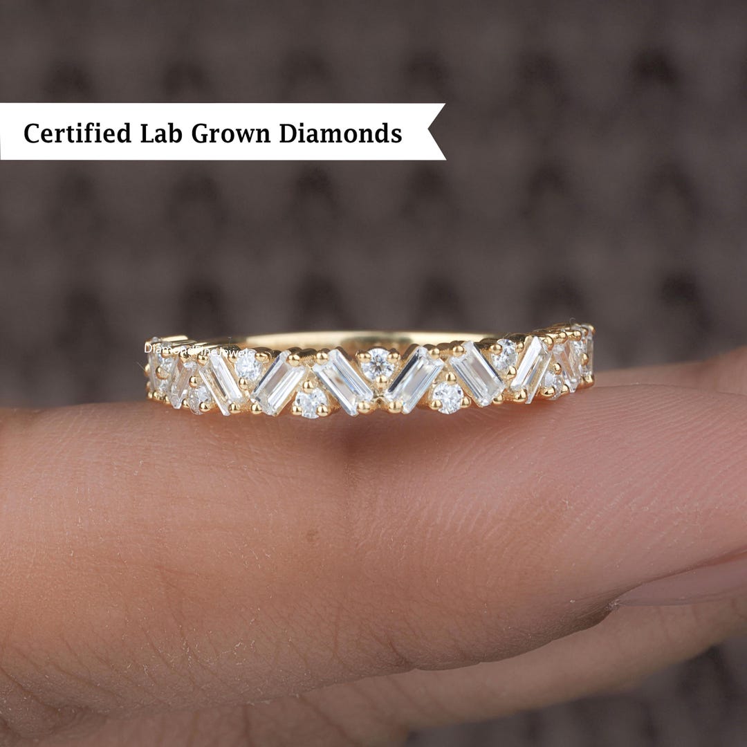 Vintage 14K Baguette Lab Diamond Wedding Band, Half Eternity Ring - Etsy