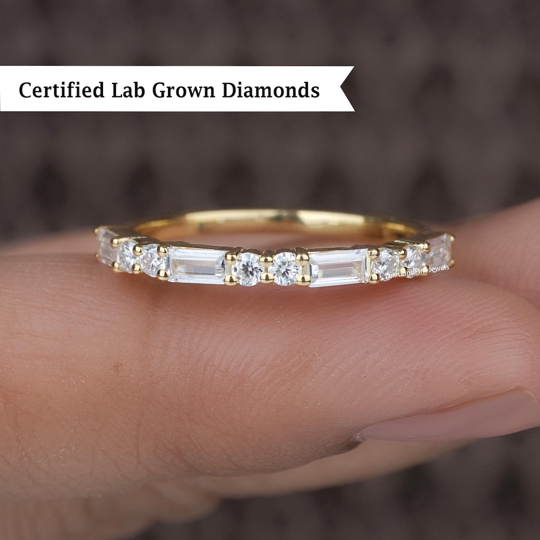14K Lab Grown Diamond Wedding Band, Baguette Half Eternity Ring - Etsy