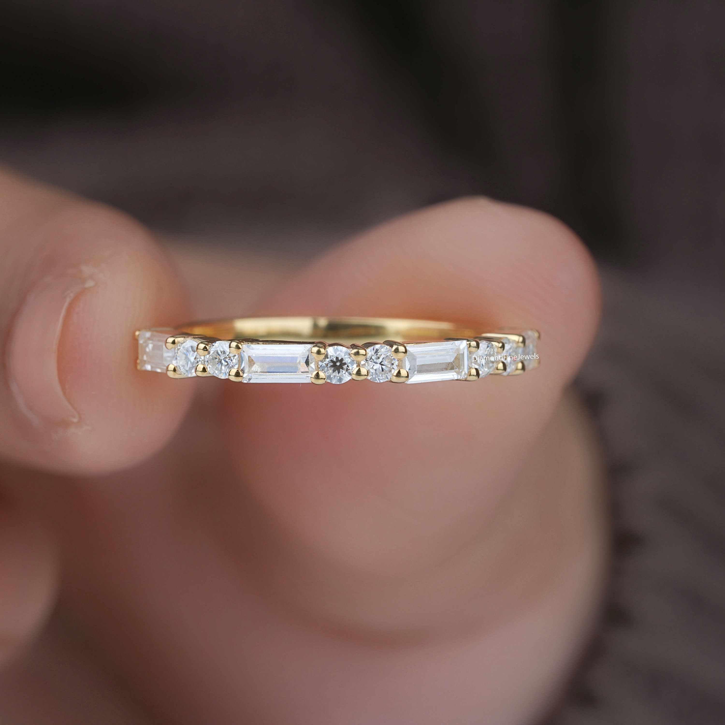 14K Lab Grown Diamond Wedding Band, Baguette Half Eternity Ring - Etsy