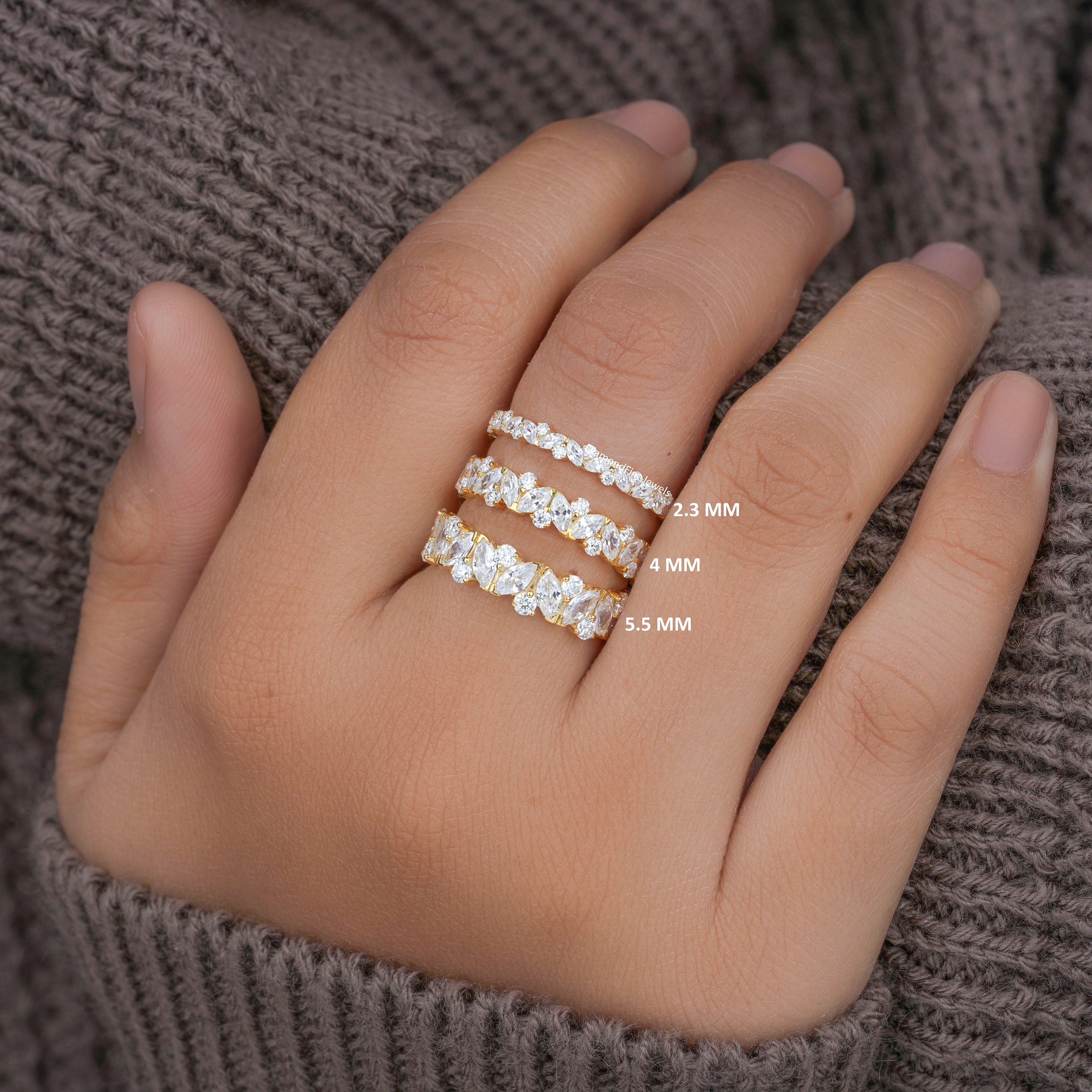 14K Lab Grown Diamond Eternity Band, Marquise & Round CVD Wedding Ring ...