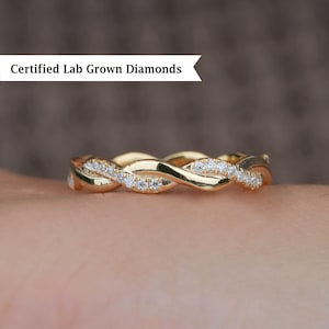 3,5 mm Unendlichkeit Diamant Ehering, Twisted Pave Diamant Eternity Band, geflochtenes Band, stapelbarer Ring, Jubiläumsband, Diamant Seilring
