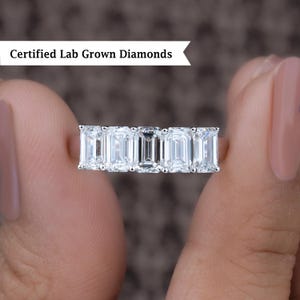 2.5TCW Emerald cut Lab Grown Diamond Wedding Band, 14K Half Eternity Ring, 5 Stone Ring, Anniversary Stackable Band, Bridal Matching Band