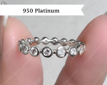 Platina ring set ronde moissaniet trouwring, volledige eeuwigheid band, in het lab gekweekte diamanten band, bijpassende stapelbare ring voor vrouwen jubileum