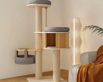 Boho Modern Cat Kitten Climbing Frame Tree Tower - Woven Rope Scandi Luxury Pet