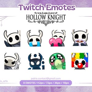 Hollow Knight Emotes / Emblemas de Sub / Insignias de Bits / Twitch / Youtube / Emoticonos / Puntos de Canal / Roles de Discord