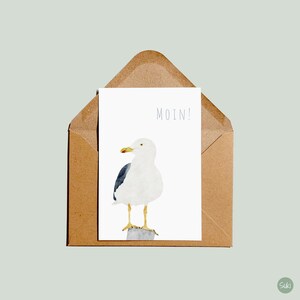 Postkarte Möwe mit dem Schriftzug Moin!