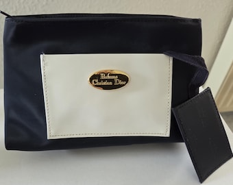 1970's Vintage Christian Dior Navy Blue Canvas Leather LOGO