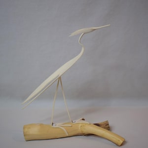 Handmade Folk Art PVC Egret Herron Bird On Wood Artist Signed Robert Morris