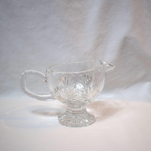 Vintage Heavy Lead Crystal Pineapple Star Gravy Boat Footed Pitcher