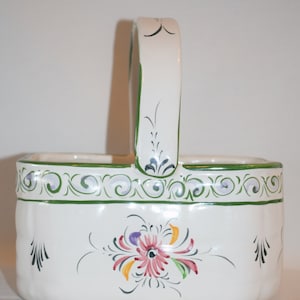 Vintage #190 RCCL Portugal Hand Painted Floral Ceramic Basket