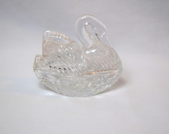 VTG Crystal Swan Bird on Nest Trinket Dish