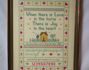 Vintage Framed When There Is Love  Alphabet Cross Stitch Sampler 1980