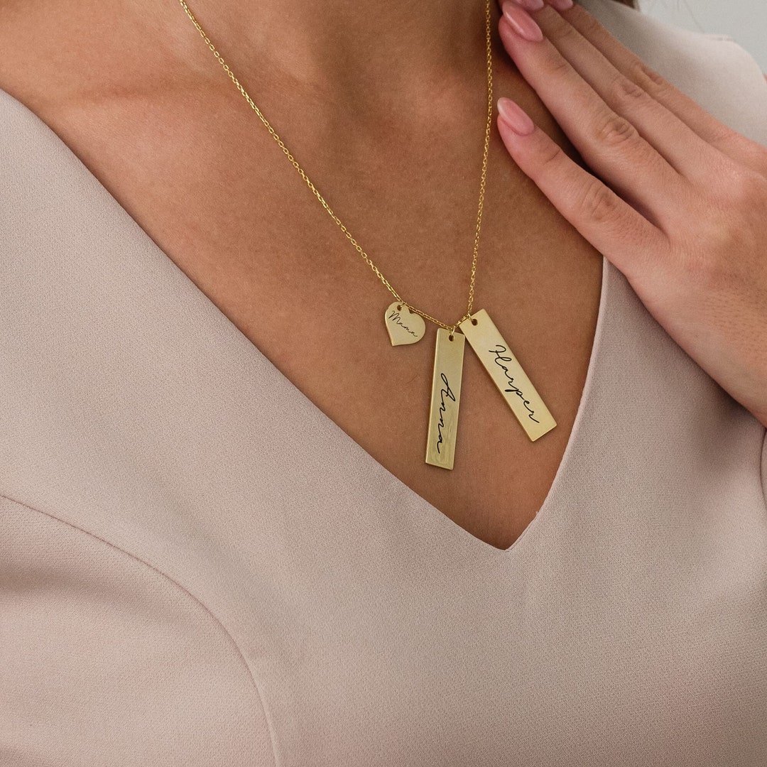 14K Gold Necklace, Gold Bar Necklace, Personalized Gift, Vertical Bar Necklace, Christmas Gift