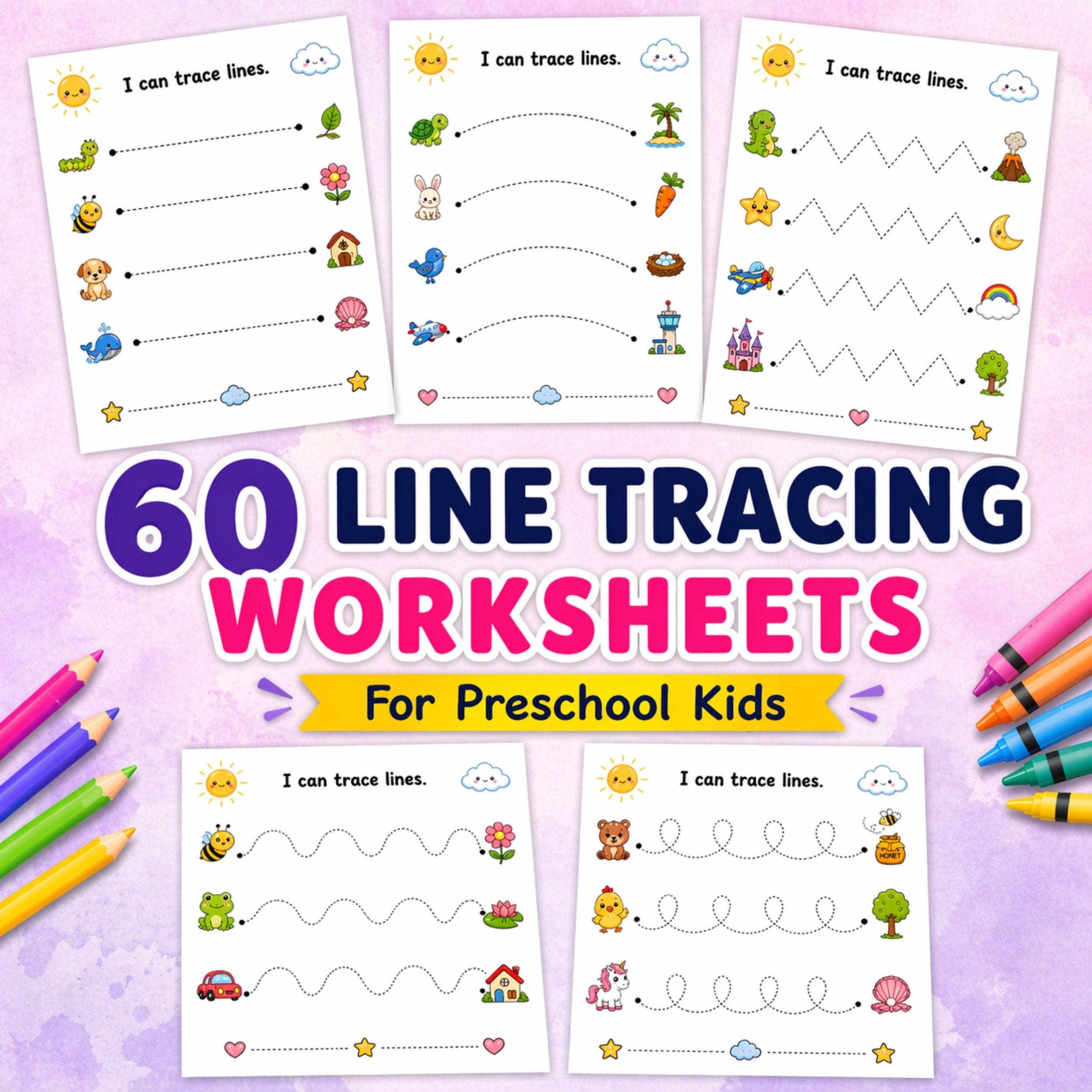 60 Line Tracing Worksheets for Preschool, Pre Writing Practice PDF ...