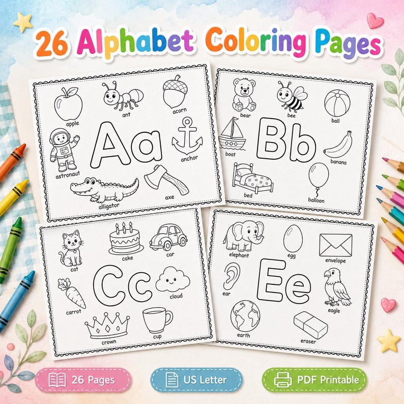 Alphabet Coloring Pages Printable, A-Z Preschool Worksheets, ABC ...