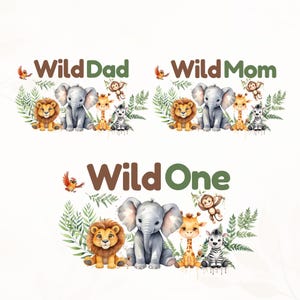 Wild One Family Matching T-shirt Transfer | 1st Birthday Sublimation PNG, Wild One Shirt PNG Jungle Safari Designs with Lion & Giraffe