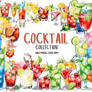 Clipart cocktail | Lot de cliparts boisson signature |  Daiquiri PNG inclus |  Invitations de fête |  184 images PNG | Menus du bar | Planification d'événements |