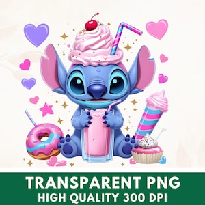 Cute Stitch Ice Cream PNG Clipart | Wysokiej rozdzielczości projekt cyfrowy do sublimacji | Pobieranie cyfrowe, użycie komercyjne, 1 PNG, 4096 x 4096