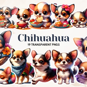 Chihuahua Clipart | Watercolor Puppy PNG Images & Sticker Clipart | 19 High-Quality PNG Files for Dog Lovers