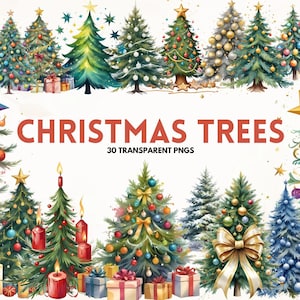 Watercolor Christmas Trees Clipart | Pine Tree Decor | Painted Tree Clipart | PNG Graphics | Christmas Illustrations |  Instant Download