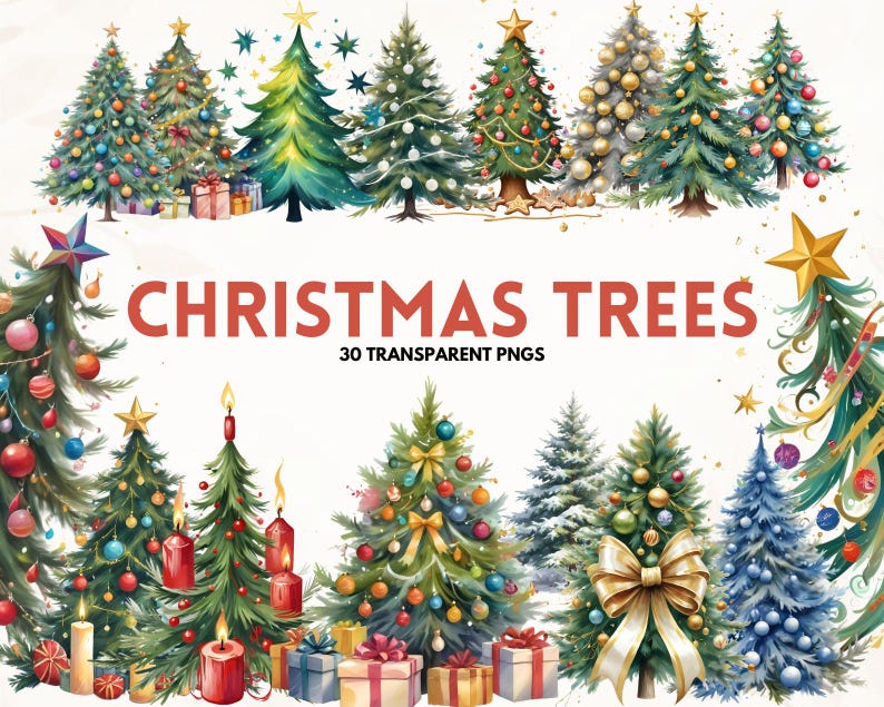 Watercolor Christmas Trees Clipart | Pine Tree Decor | Painted Tree ...