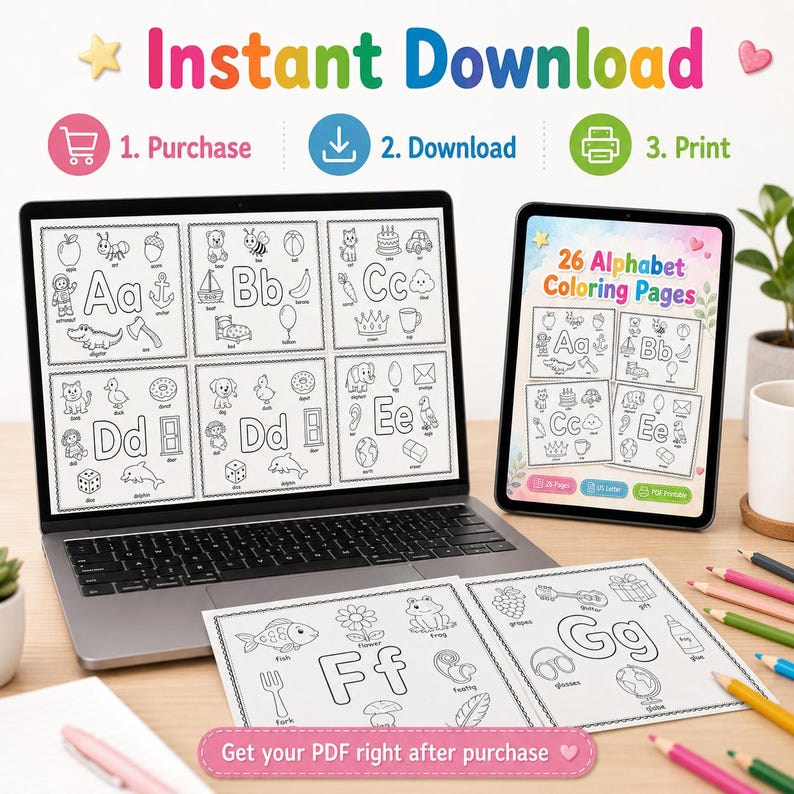 Alphabet Coloring Pages Printable, A-Z Preschool Worksheets, ABC ...