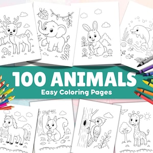 100 Animal Coloring Pages for Kids – Woodland, Jungle, Farm, Arctic, Sea (Digital Download)
