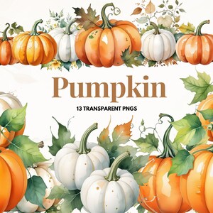 Pumpkin Clipart - Watercolor Fall Pumpkins for Autumn Decor, Floral Designs, Instant Download for Paper Craft & Junk Journals