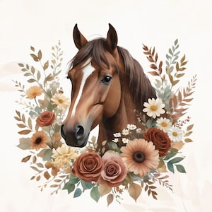 Pferd Clipart PNG | 7 Braune Boho Blumenbilder | Transparenter Hintergrund für kommerzielle Nutzung