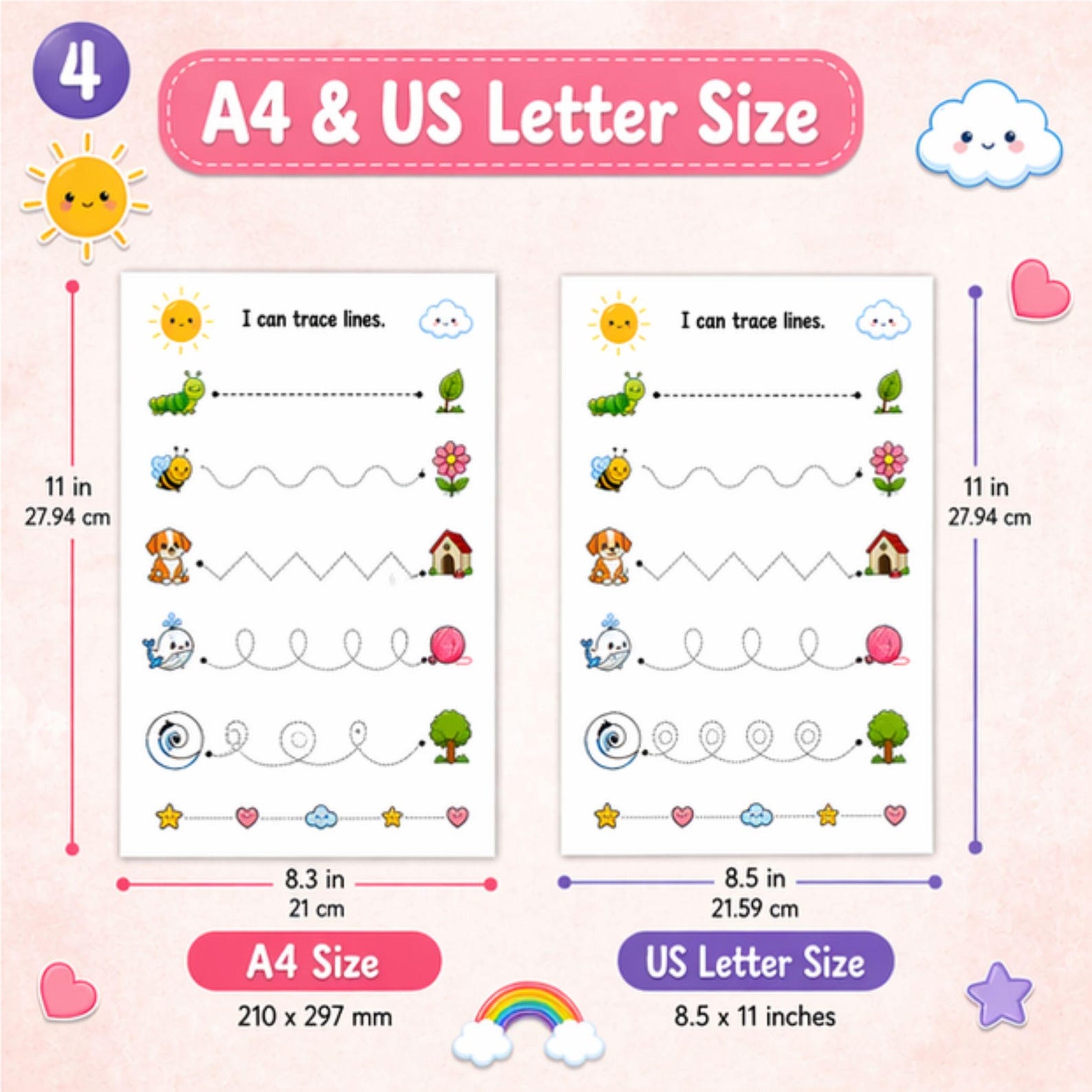 60 Line Tracing Worksheets for Preschool, Pre Writing Practice PDF ...