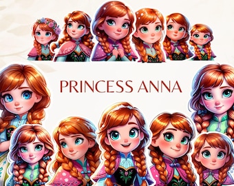 Anna Clipart, 300 DPI PNGs, Ice Princess Fairytale Clipart for DIY Gifts & Crafts, Commercial Use Art Bundle