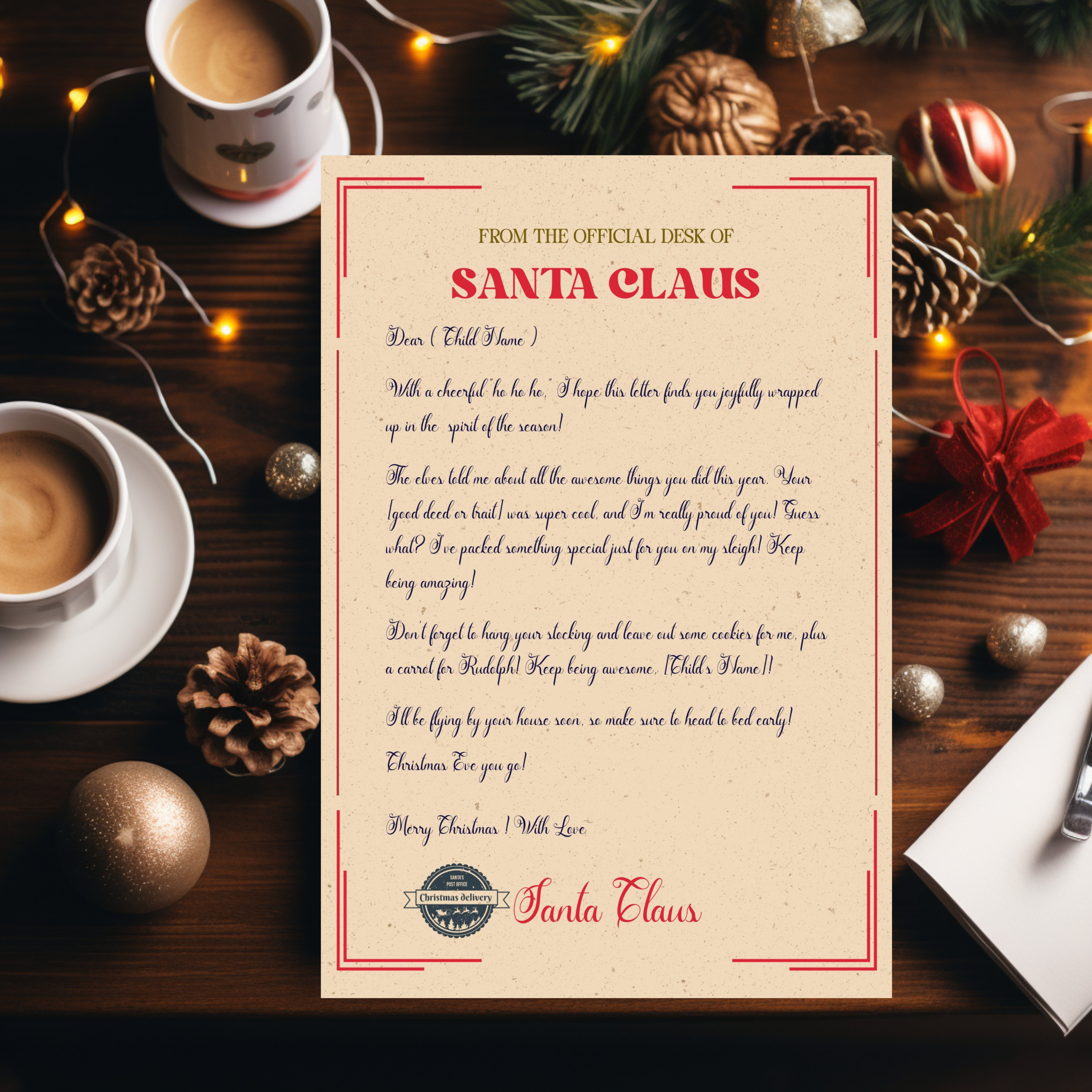 Official North Pole Santa Claus Letter Instant Download Printable